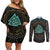 Viking Couples Matching Off Shoulder Short Dress and Long Sleeve Button Shirts Cyan Valknut and Yggdrasil - Wonder Print Shop