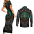 Viking Couples Matching Short Sleeve Bodycon Dress and Long Sleeve Button Shirts Cyan Valknut and Yggdrasil - Wonder Print Shop