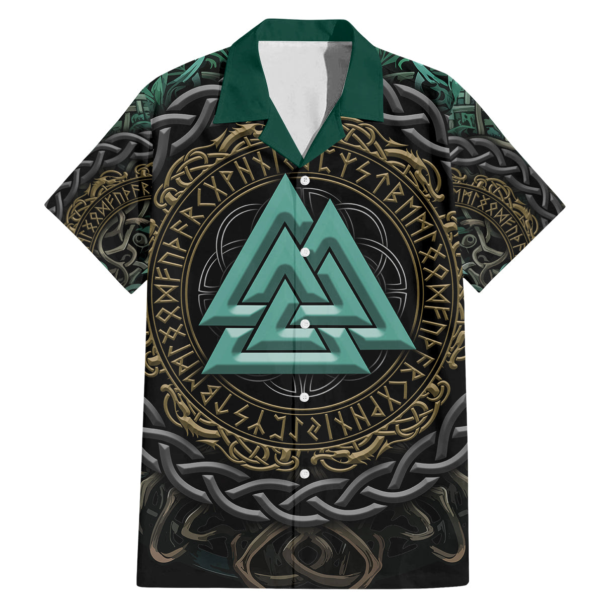Viking Family Matching Mermaid Dress and Hawaiian Shirt Cyan Valknut and Yggdrasil - Wonder Print Shop