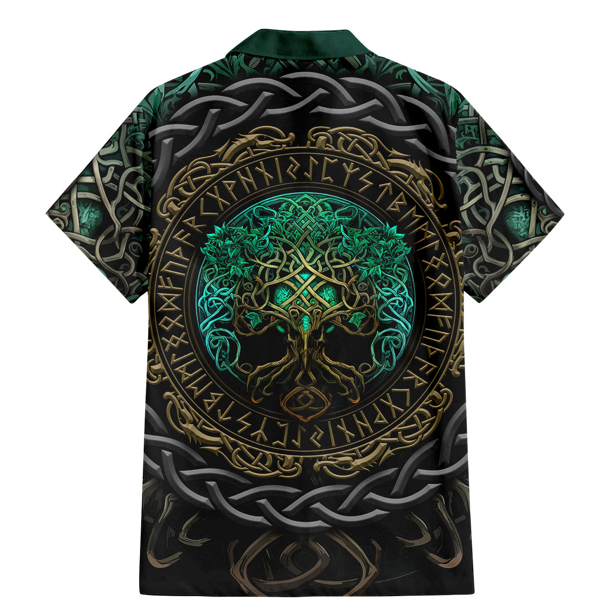 Viking Family Matching Mermaid Dress and Hawaiian Shirt Cyan Valknut and Yggdrasil - Wonder Print Shop