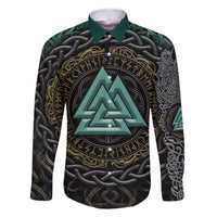 Viking Family Matching Off Shoulder Short Dress and Hawaiian Shirt Cyan Valknut and Yggdrasil - Wonder Print Shop