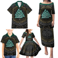 Viking Family Matching Puletasi Dress and Hawaiian Shirt Cyan Valknut and Yggdrasil - Wonder Print Shop