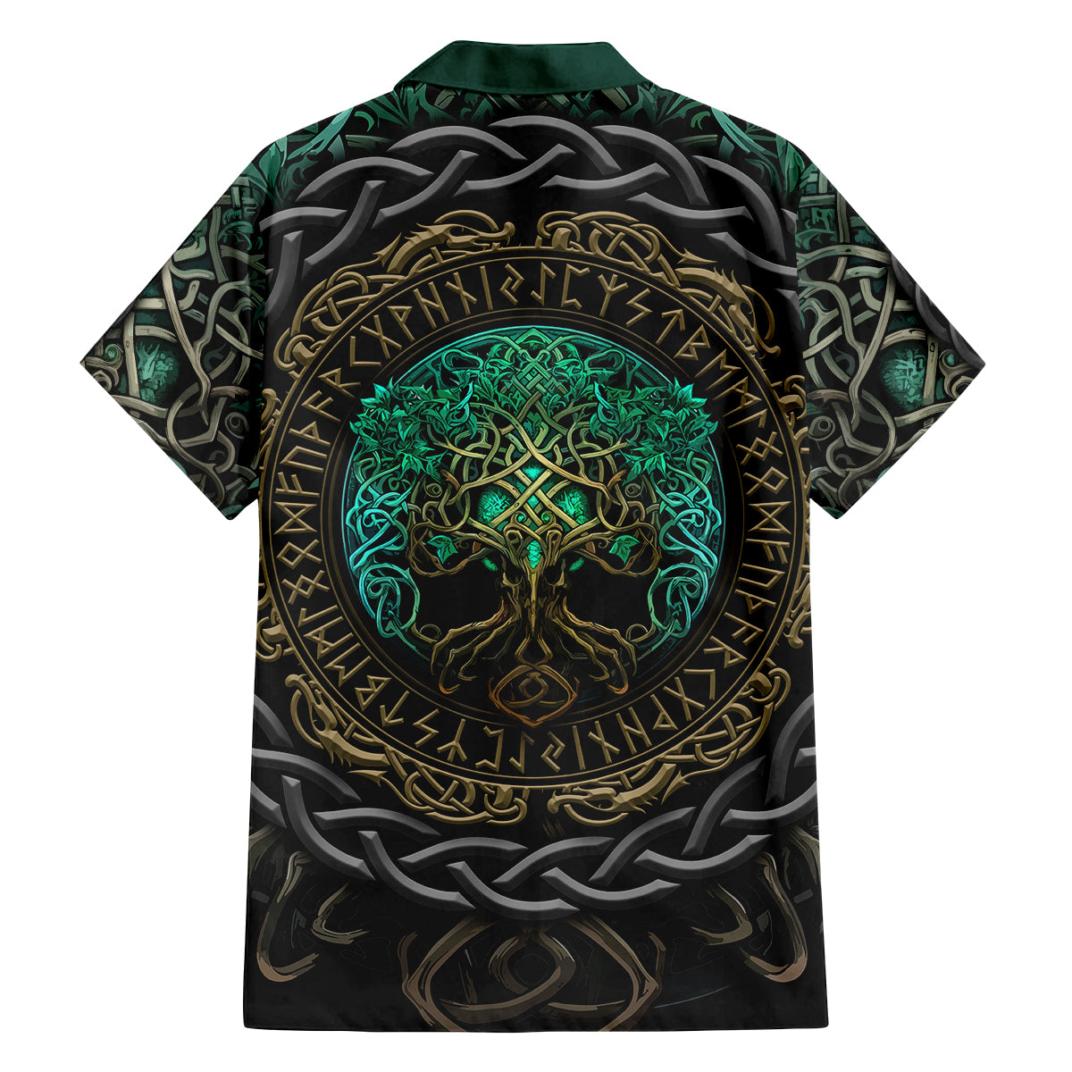 Viking Family Matching Puletasi Dress and Hawaiian Shirt Cyan Valknut and Yggdrasil - Wonder Print Shop