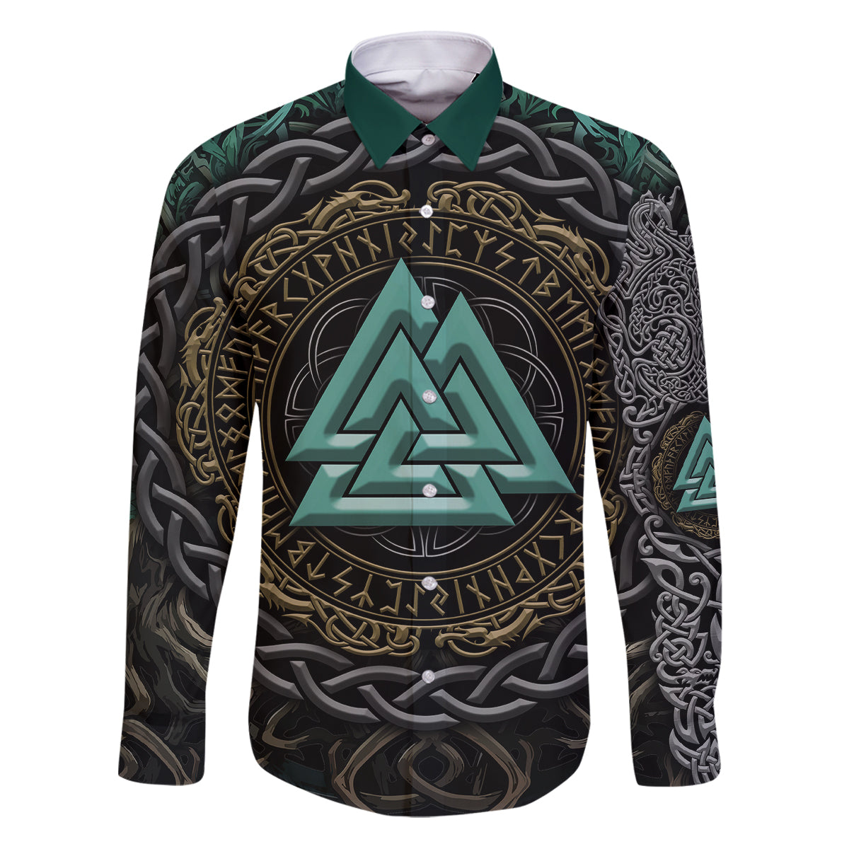 Viking Family Matching Puletasi Dress and Hawaiian Shirt Cyan Valknut and Yggdrasil - Wonder Print Shop