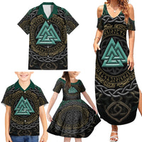 Viking Family Matching Summer Maxi Dress and Hawaiian Shirt Cyan Valknut and Yggdrasil - Wonder Print Shop
