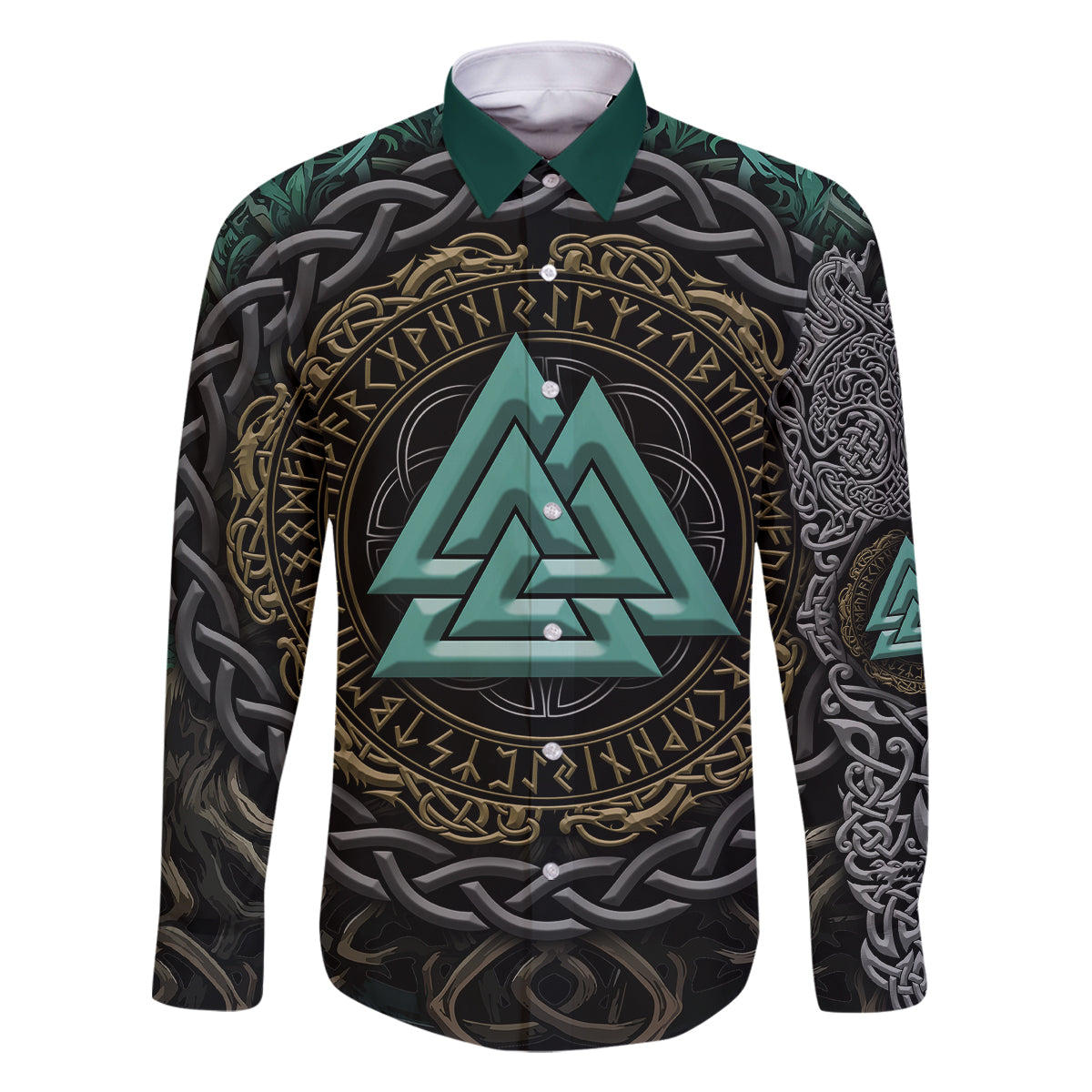 Viking Family Matching Summer Maxi Dress and Hawaiian Shirt Cyan Valknut and Yggdrasil - Wonder Print Shop