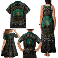 Viking Family Matching Tank Maxi Dress and Hawaiian Shirt Cyan Valknut and Yggdrasil - Wonder Print Shop