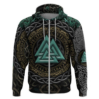 Viking Hoodie Cyan Valknut and Yggdrasil - Wonder Print Shop