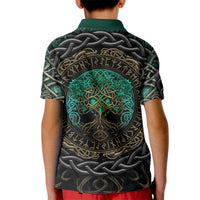Viking Kid Polo Shirt Cyan Valknut and Yggdrasil - Wonder Print Shop
