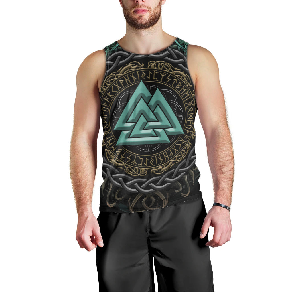 Viking Men Tank Top Cyan Valknut and Yggdrasil - Wonder Print Shop