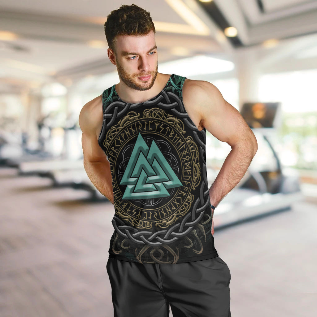 Viking Men Tank Top Cyan Valknut and Yggdrasil - Wonder Print Shop