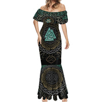 Viking Mermaid Dress Cyan Valknut and Yggdrasil - Wonder Print Shop