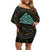 Viking Off Shoulder Short Dress Cyan Valknut and Yggdrasil - Wonder Print Shop