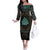 Viking Off The Shoulder Long Sleeve Dress Cyan Valknut and Yggdrasil - Wonder Print Shop