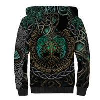 Viking Sherpa Hoodie Cyan Valknut and Yggdrasil - Wonder Print Shop