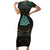 Viking Short Sleeve Bodycon Dress Cyan Valknut and Yggdrasil - Wonder Print Shop