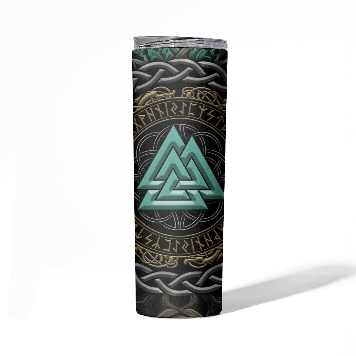 Viking Skinny Tumbler Cyan Valknut and Yggdrasil - Wonder Print Shop