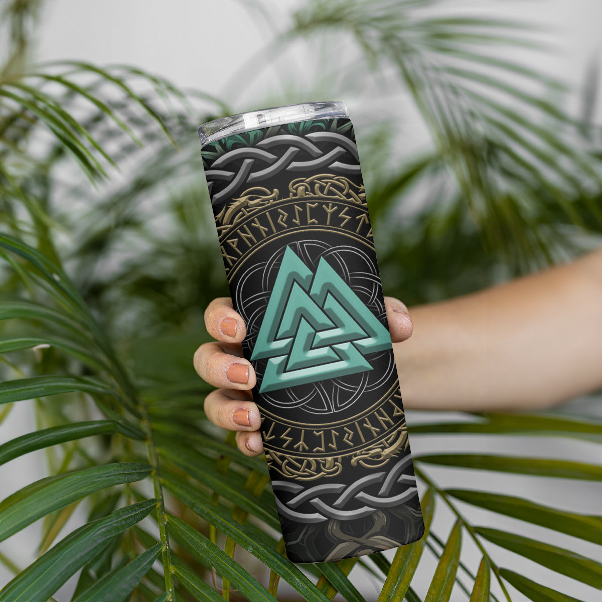 Viking Skinny Tumbler Cyan Valknut and Yggdrasil - Wonder Print Shop