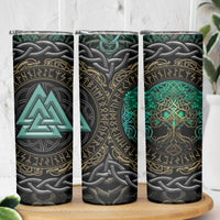 Viking Skinny Tumbler Cyan Valknut and Yggdrasil - Wonder Print Shop