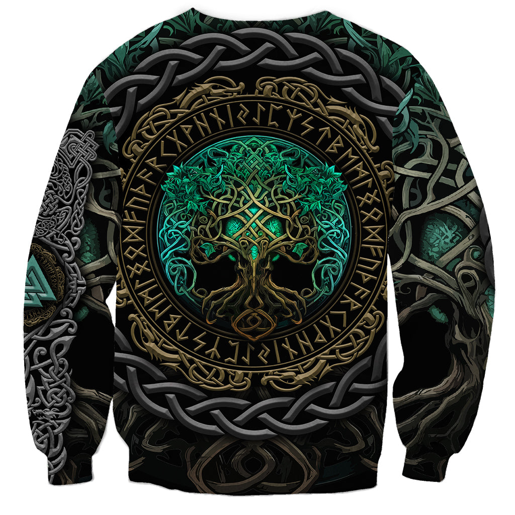 Viking Sweatshirt Cyan Valknut and Yggdrasil - Wonder Print Shop