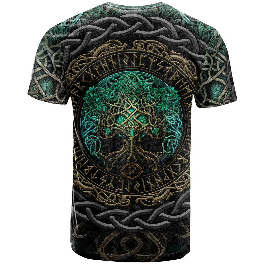 Viking T Shirt Cyan Valknut and Yggdrasil - Wonder Print Shop