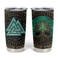 Viking Tumbler Cup Cyan Valknut and Yggdrasil - Wonder Print Shop
