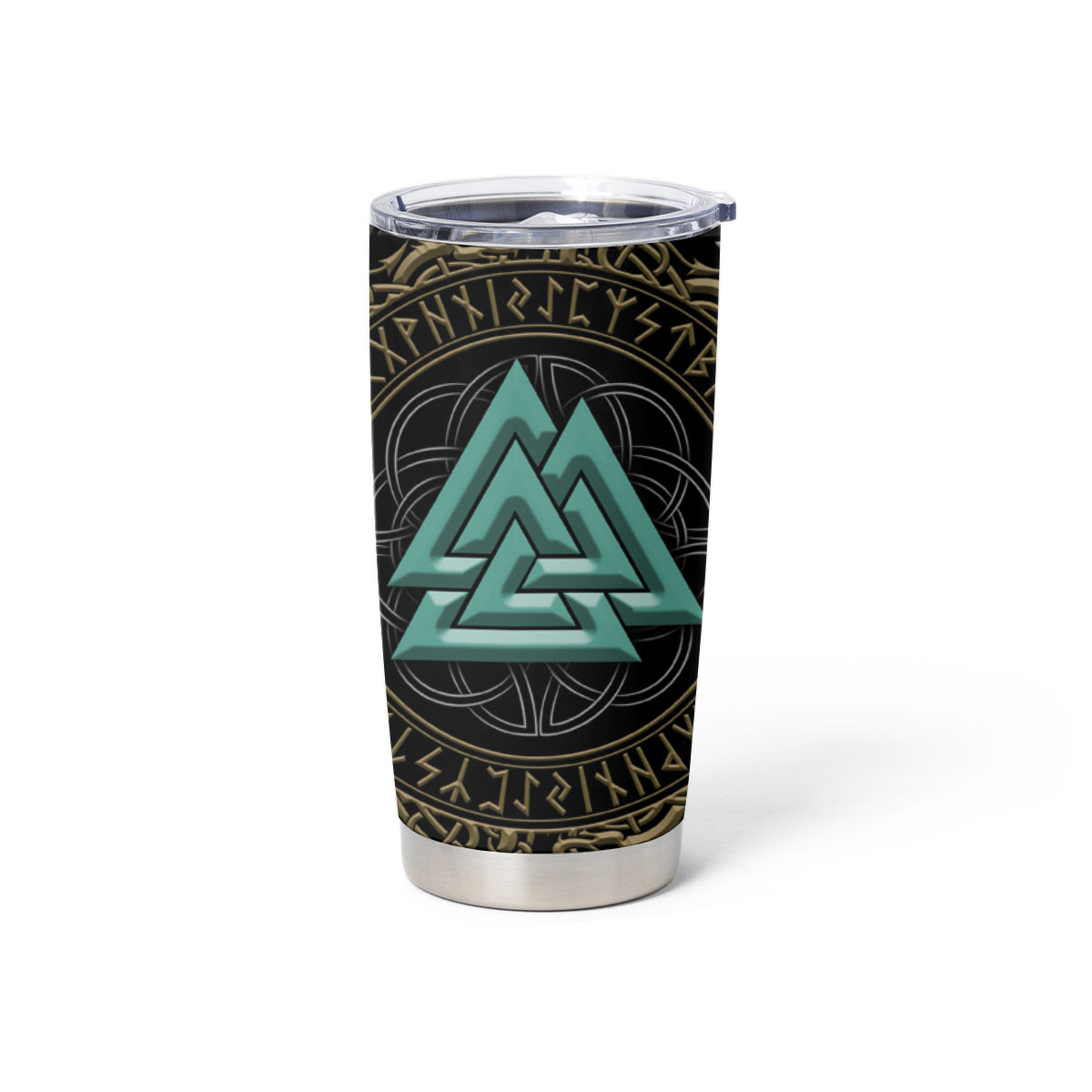 Viking Tumbler Cup Cyan Valknut and Yggdrasil - Wonder Print Shop