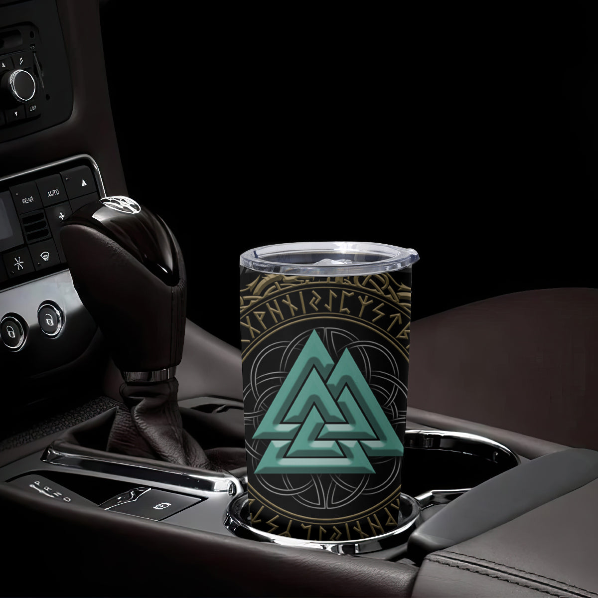 Viking Tumbler Cup Cyan Valknut and Yggdrasil - Wonder Print Shop
