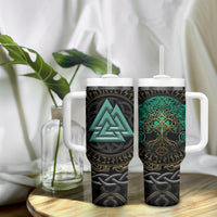 Viking Tumbler With Handle Cyan Valknut and Yggdrasil - Wonder Print Shop