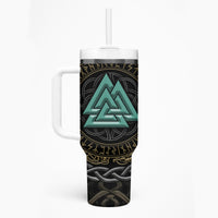 Viking Tumbler With Handle Cyan Valknut and Yggdrasil - Wonder Print Shop