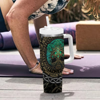 Viking Tumbler With Handle Cyan Valknut and Yggdrasil - Wonder Print Shop