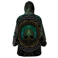 Viking Wearable Blanket Hoodie Cyan Valknut and Yggdrasil - Wonder Print Shop