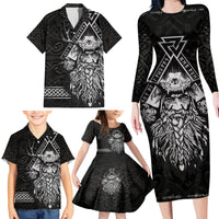 Viking Family Matching Long Sleeve Bodycon Dress and Hawaiian Shirt Norse Enigma Odin's Vision - Wonder Print Shop