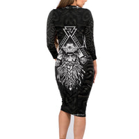 Viking Family Matching Long Sleeve Bodycon Dress and Hawaiian Shirt Norse Enigma Odin's Vision - Wonder Print Shop