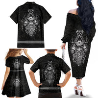 Viking Family Matching Off Shoulder Long Sleeve Dress and Hawaiian Shirt Norse Enigma Odin's Vision - Wonder Print Shop