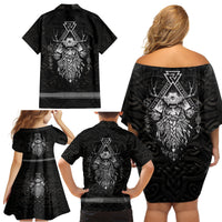 Viking Family Matching Off Shoulder Short Dress and Hawaiian Shirt Norse Enigma Odin's Vision - Wonder Print Shop