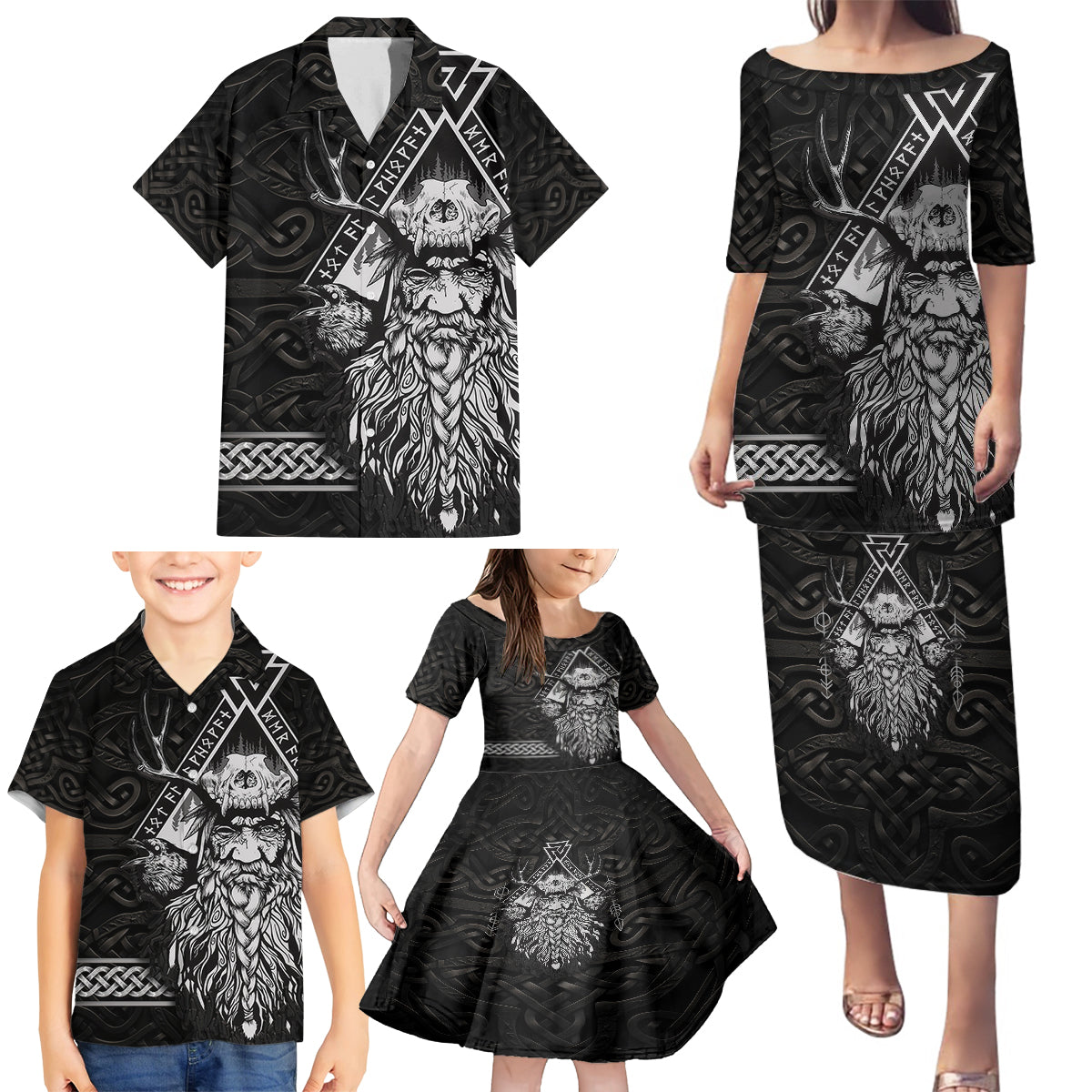 Viking Family Matching Puletasi Dress and Hawaiian Shirt Norse Enigma Odin's Vision - Wonder Print Shop