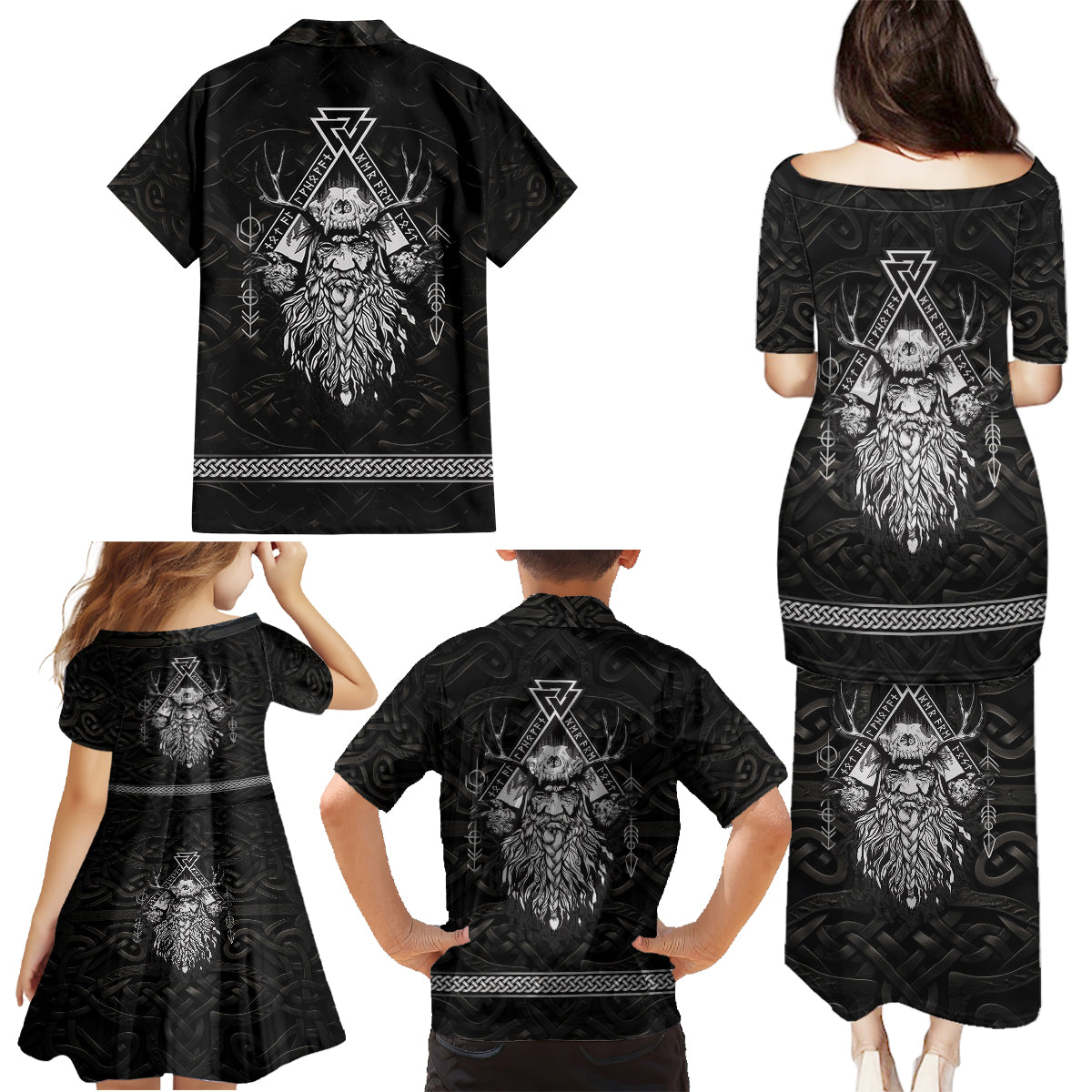 Viking Family Matching Puletasi Dress and Hawaiian Shirt Norse Enigma Odin's Vision - Wonder Print Shop