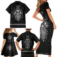 Viking Family Matching Short Sleeve Bodycon Dress and Hawaiian Shirt Norse Enigma Odin's Vision - Wonder Print Shop