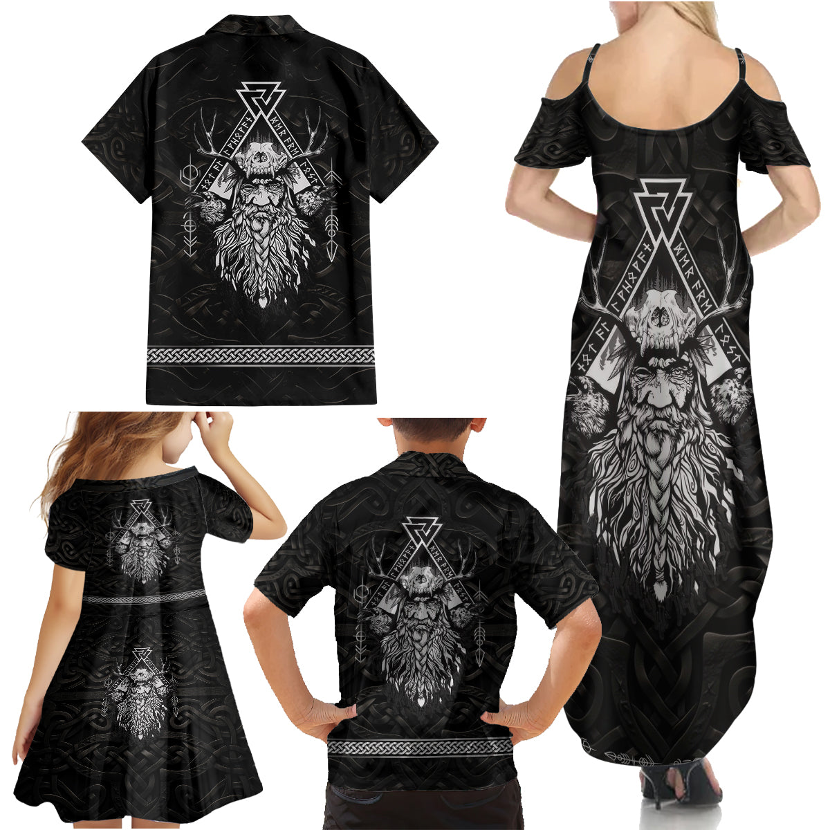 Viking Family Matching Summer Maxi Dress and Hawaiian Shirt Norse Enigma Odin's Vision - Wonder Print Shop