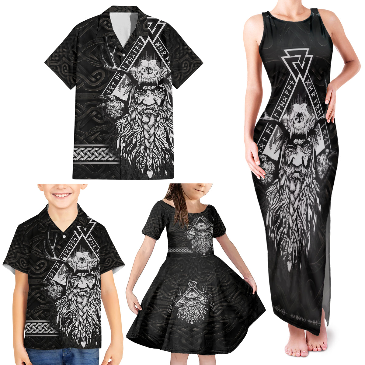 Viking Family Matching Tank Maxi Dress and Hawaiian Shirt Norse Enigma Odin's Vision - Wonder Print Shop