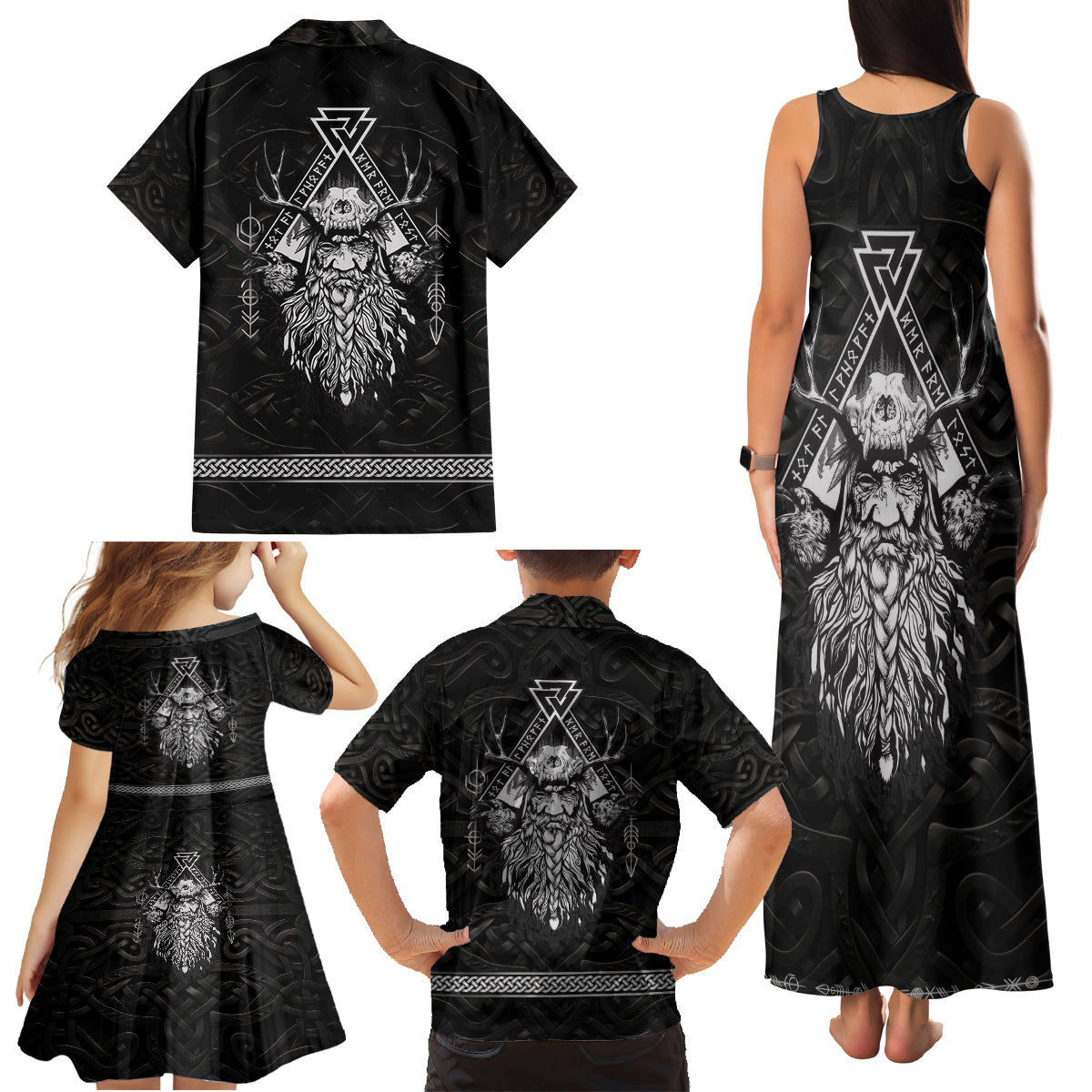 Viking Family Matching Tank Maxi Dress and Hawaiian Shirt Norse Enigma Odin's Vision - Wonder Print Shop