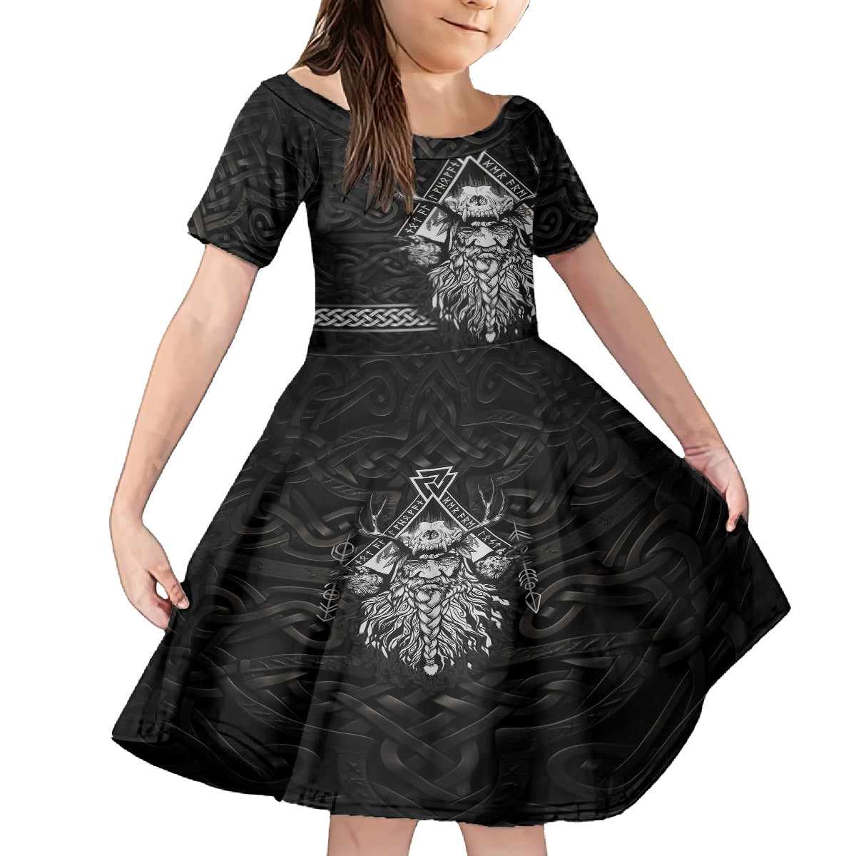 Viking Kid Short Sleeve Dress Norse Enigma Odin's Vision - Wonder Print Shop