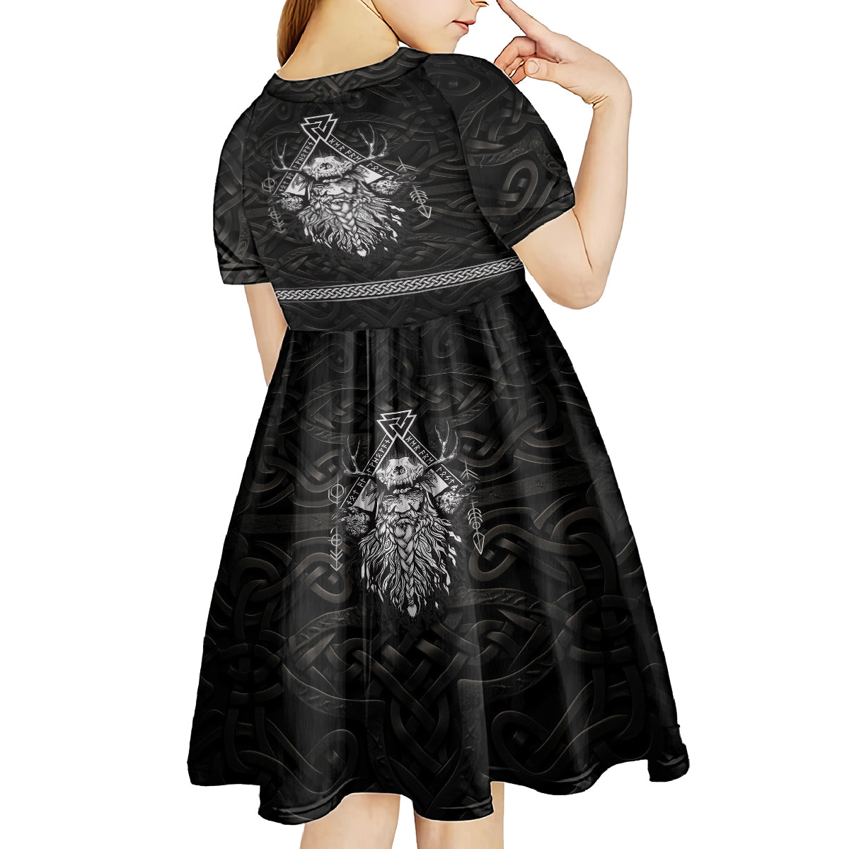 Viking Kid Short Sleeve Dress Norse Enigma Odin's Vision - Wonder Print Shop