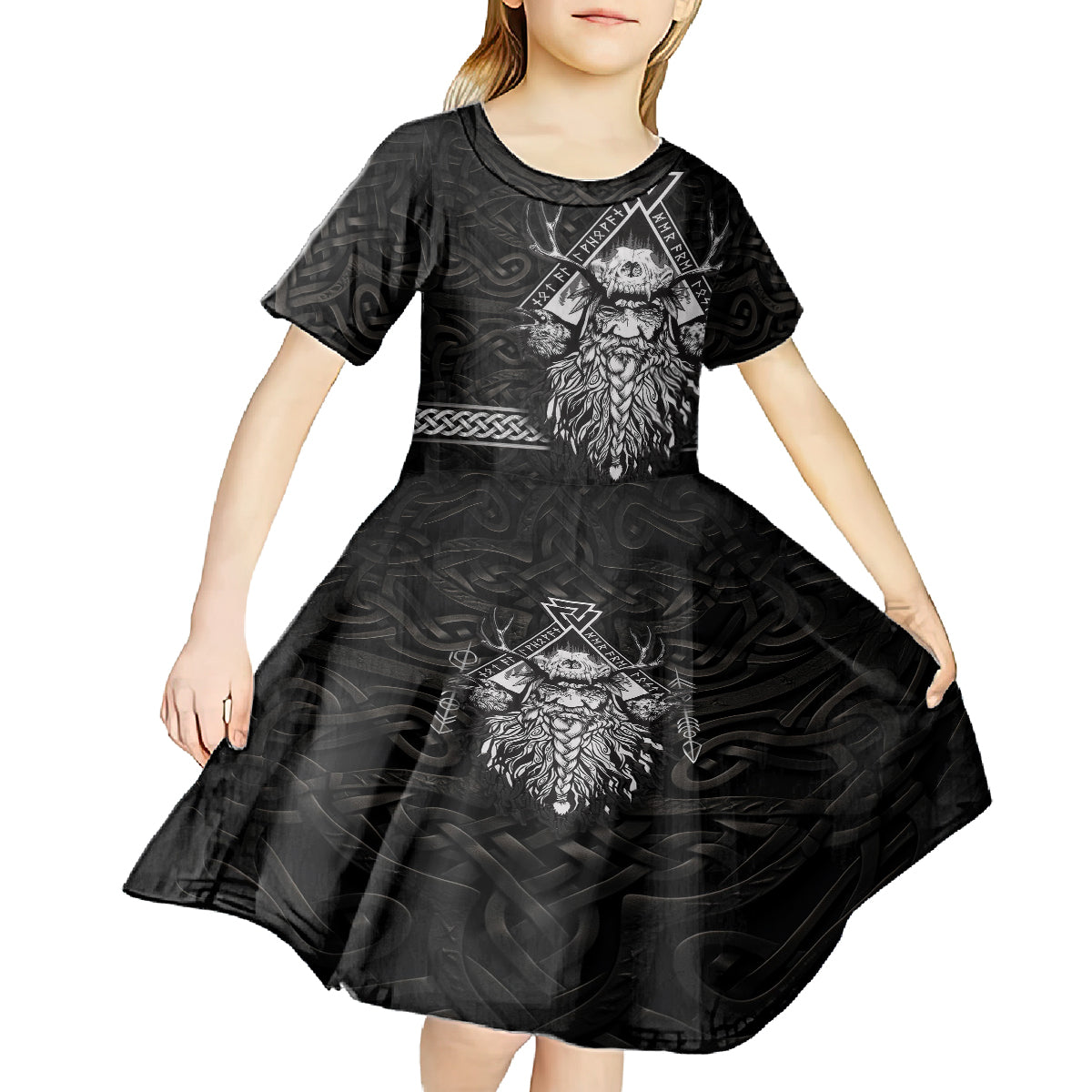 Viking Kid Short Sleeve Dress Norse Enigma Odin's Vision - Wonder Print Shop