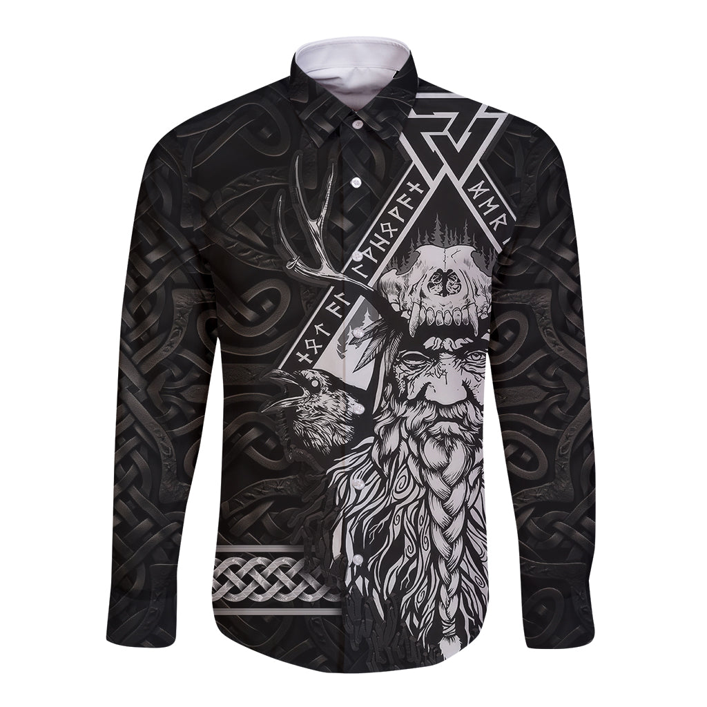Viking Long Sleeve Button Shirt Norse Enigma Odin's Vision - Wonder Print Shop
