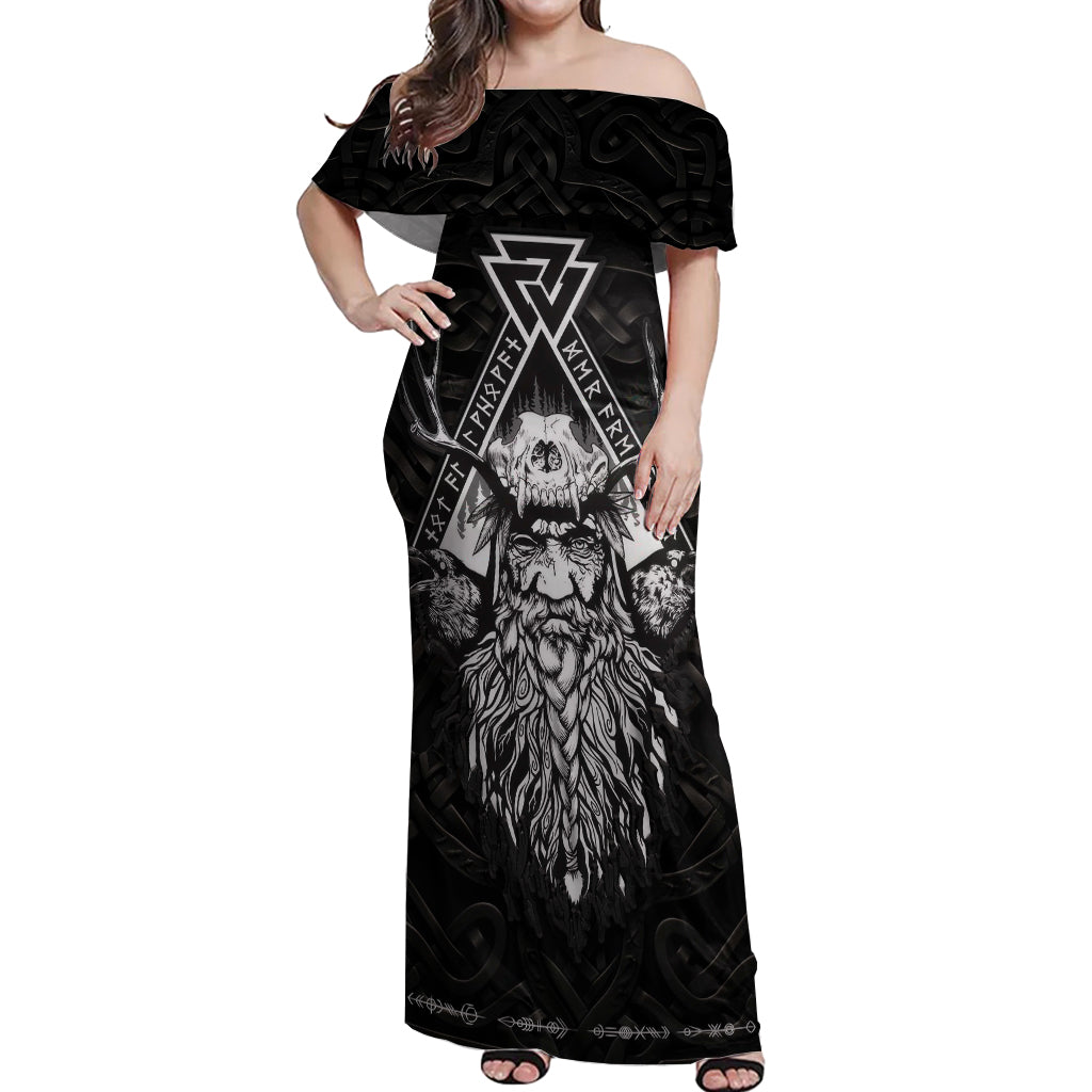 Viking Off Shoulder Maxi Dress Norse Enigma Odin's Vision - Wonder Print Shop
