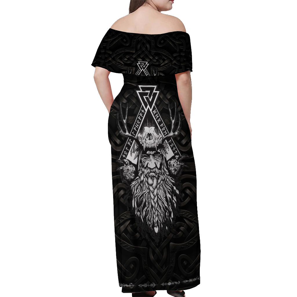 Viking Off Shoulder Maxi Dress Norse Enigma Odin's Vision - Wonder Print Shop