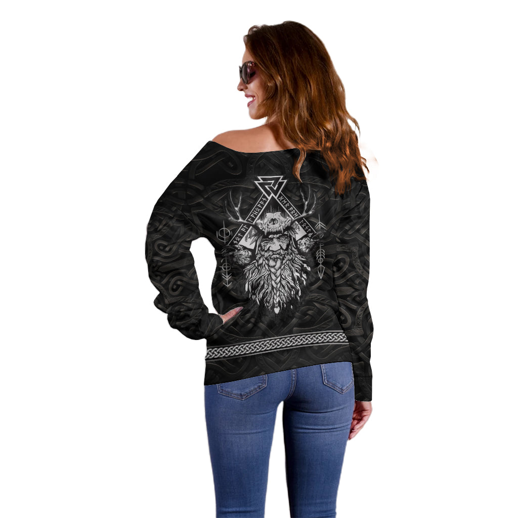 Viking Off Shoulder Sweater Norse Enigma Odin's Vision - Wonder Print Shop