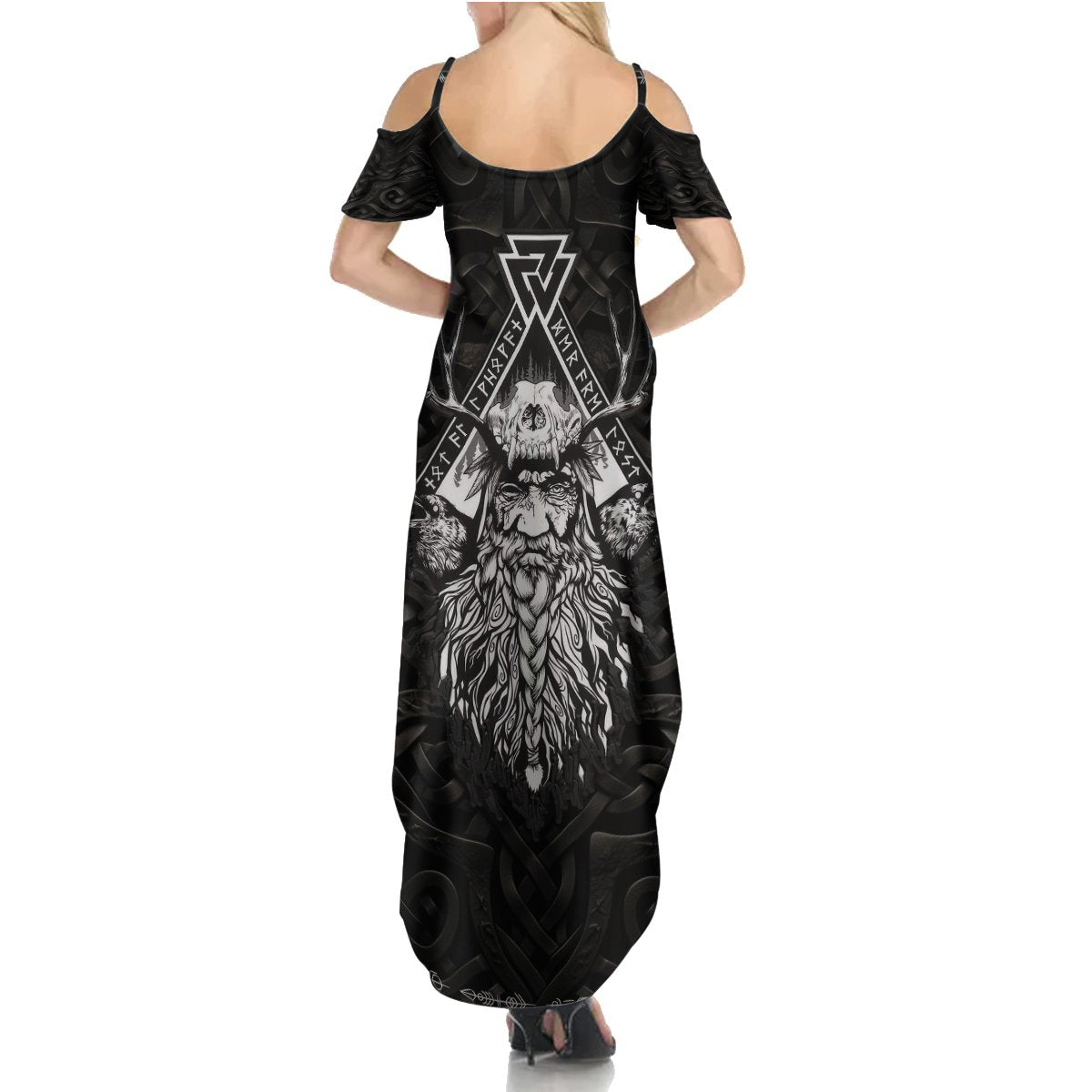 Viking Summer Maxi Dress Norse Enigma Odin's Vision - Wonder Print Shop
